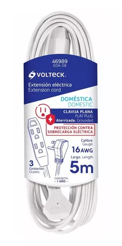 Volteck  Indoor Extension Cord - White, 3 Pin 16ft 