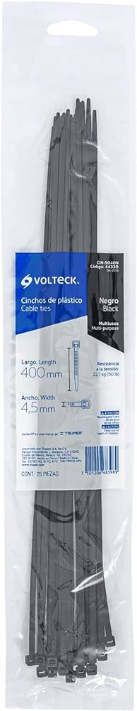 Volteck Plastic Wire Ties - Black 50lbs,16” 25/Pk