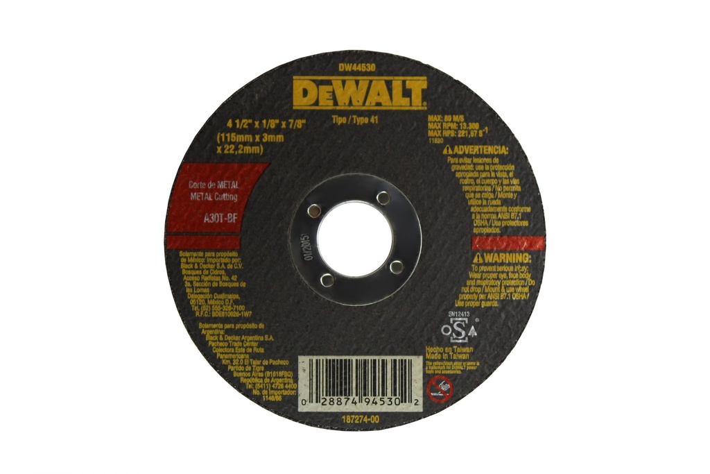 DeWalt Cutting Disc Metal Flat 4 1/2” x 1/8” 
