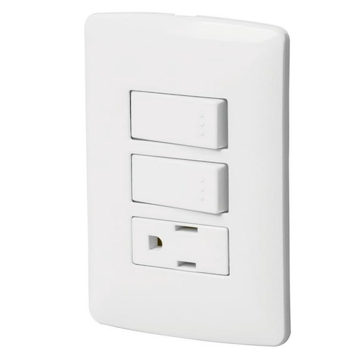 Volteck Outlet 2 Rocker W/ Wall Plate - White 