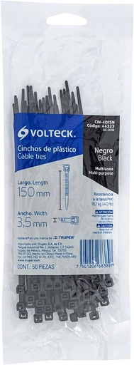 Volteck Plastic Wire Ties - Black 40lbs 6” 50/Pk 