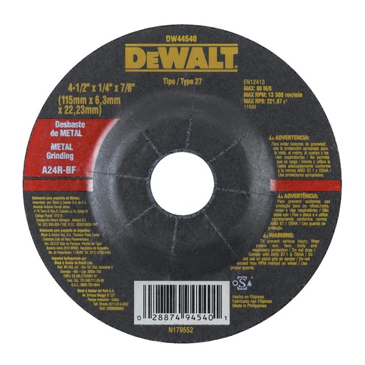 DeWalt Grinding Disc Metal Hub 4.5” x 1/4”
