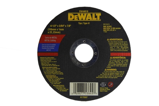 DeWalt Cutting Disc Metal/Stainless 4 1/2” x 1/4”