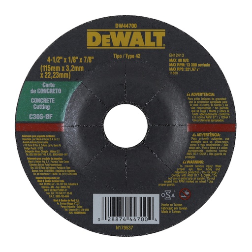 DeWalt Cutting Disc Concrete Hub 4 1/2” x 1/8” 