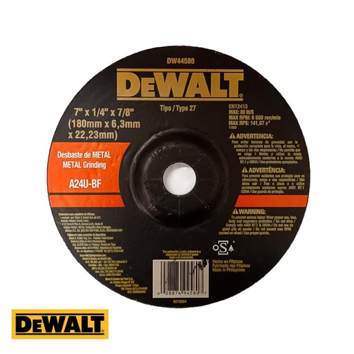 DeWalt Grinding Disc Metal Hub 7” x 1/4” 