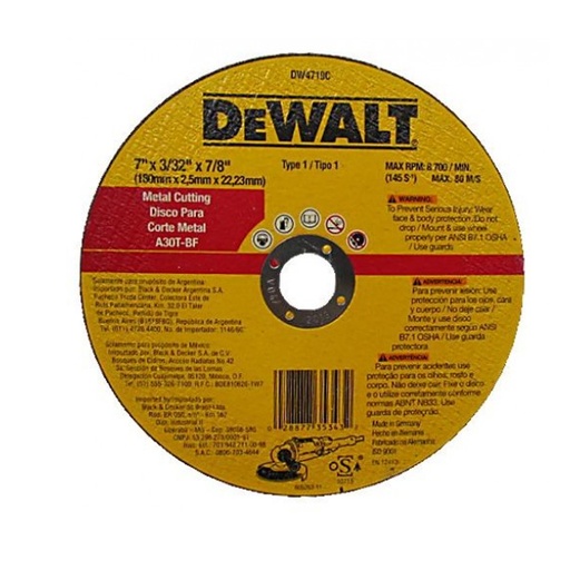 DeWalt Metal Cutting Disc 7” x 3/32" x 7/8” 
