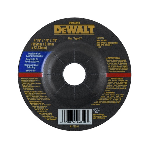 DeWalt Grinding Disc - Stainless Steel 4.5” x 1/4”