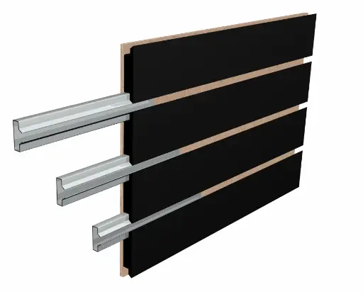 MDF Board Slat Display W/ Metal Inserts - Black (1 Side) 4 x 8 x 3/4" (18mm)